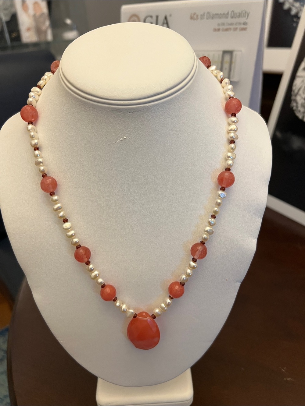 Freshwater Pearl and Cherry Quartz Bead Necklace